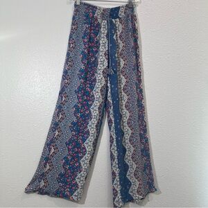 Mudd Blue Multi-Print Wide Leg Palazzo Pants Sz Small